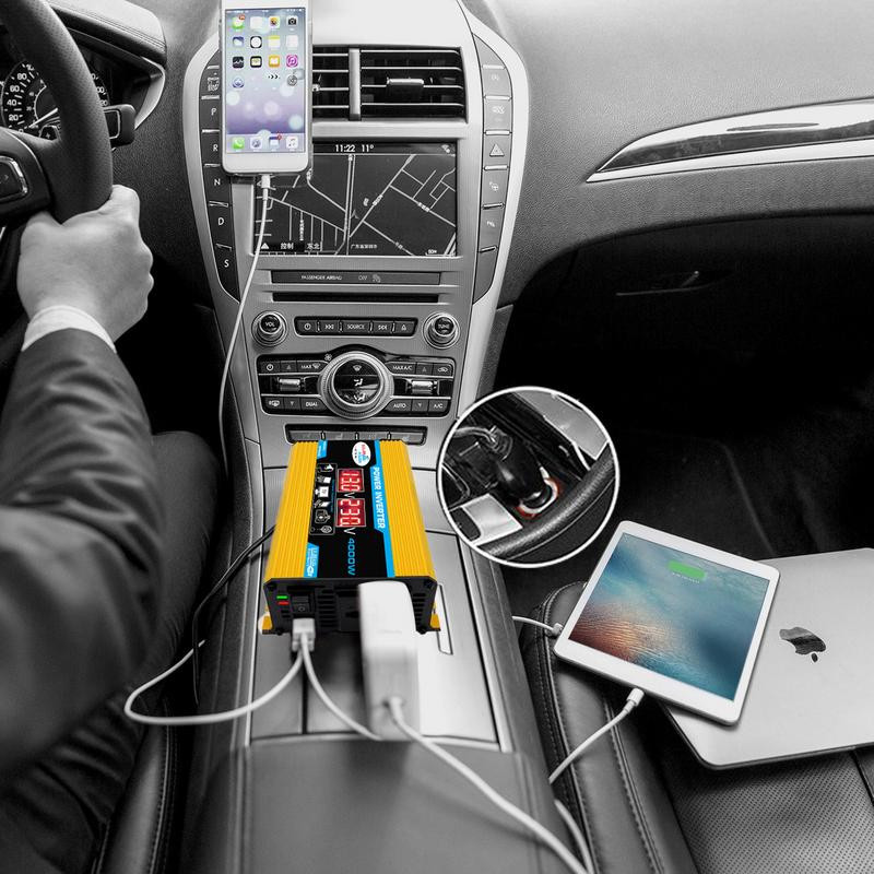 Power Dual USB Voltage Auto Inverter 4000W | Nuo 12 V iki 220 V kintamosios srovės automobilinis keitiklis su dviem USB prievadais automobiliniu adapteriu