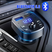Mâini libere pentru mașină Transmițător FM Bluetooth 5.0 Kit auto Modulator MP3 Player Receptor audio fără Mâini libere Încărcător rapid USB dublu
