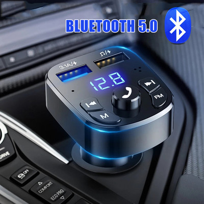 Autós kihangosító Bluetooth 5.0 FM adó autós készlet MP3 modulátor lejátszó vezeték nélküli kihangosító audio vevő Kettős USB gyorstöltő