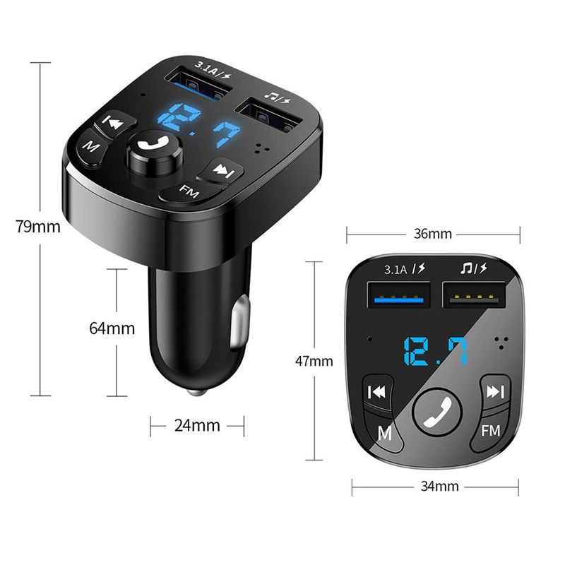 Mâini libere pentru mașină Transmițător FM Bluetooth 5.0 Kit auto Modulator MP3 Player Receptor audio fără Mâini libere Încărcător rapid USB dublu