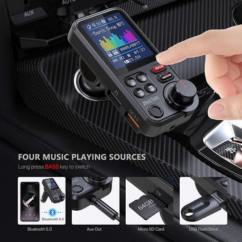 1 бр Bt93 Автомобилен Bluetooth-съвместим FM трансмитер Mp3 музикален плейър Голям микрофон USB Възпроизвеждане на музика QC3.0 Аксесоари за бързо зарядно устройство