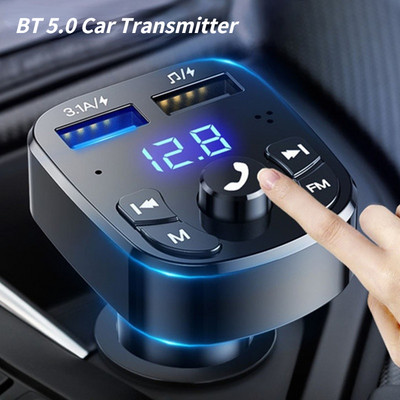 Автомобилен хендсфри, съвместим с Bluetooth 5.0 FM трансмитер Автомобилен комплект MP3 модулатор Плейър Хендсфри аудио приемник 2 USB бързо зарядно