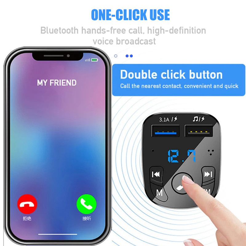 Automobilinis laisvų rankų įranga su Bluetooth suderinamas 5.0 FM siųstuvas automobilinis rinkinys MP3 moduliatorius grotuvas Laisvų rankų garso imtuvas 2 USB greitasis įkroviklis