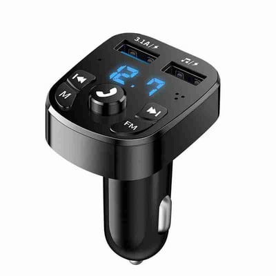 Ar Bluetooth saderīgs FM raidītājs automašīnas atskaņotāja komplekts, kartes automašīnas lādētājs, ātrs 3.0 duālais USB voltmetrs Aux 12 V 24 V automašīnas raidītājs