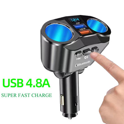 Bluetooth 5.0 FM saatja 12 V pistikupesa sigaretisüütaja jagaja toiteadapter Kahe USB 4.8A autolaadija pingeekraaniga
