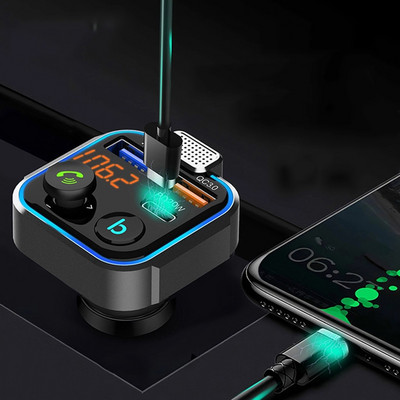 Bluetooth 5.0 Fm трансмитер Bluetooth за кола Aux One Key Bass Car Mp3 Player Big Mic Usb Music Play Qc Pd20w Car Charger