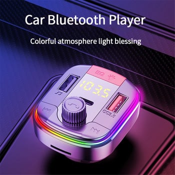 Bluetooth 5.0 автомобилен FM предавател Безжичен LED предавател MP3 плейър Handsfree Fm модулатор PD QC 3.0 USB зарядно за кола RGB светлини