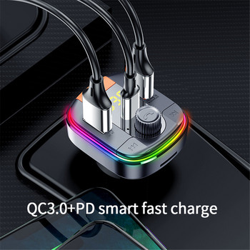 Bluetooth 5.0 автомобилен FM предавател Безжичен LED предавател MP3 плейър Handsfree Fm модулатор PD QC 3.0 USB зарядно за кола RGB светлини