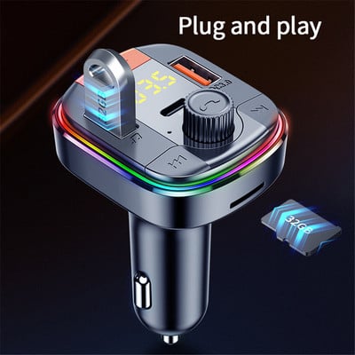 Bluetooth 5.0 automobilski FM odašiljač Bežični LED odašiljač MP3 player Handsfree Fm modulator PD QC 3.0 USB auto punjač RGB svjetla