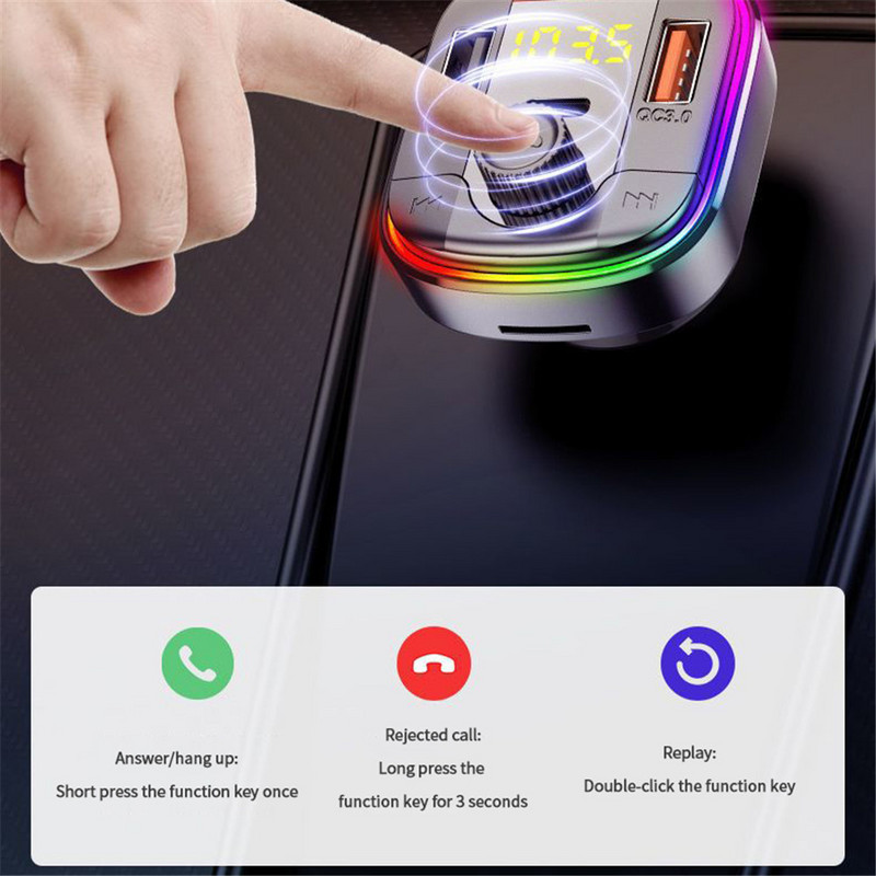 Bluetooth 5.0 automobilski FM odašiljač Bežični LED odašiljač MP3 player Handsfree Fm modulator PD QC 3.0 USB auto punjač RGB svjetla