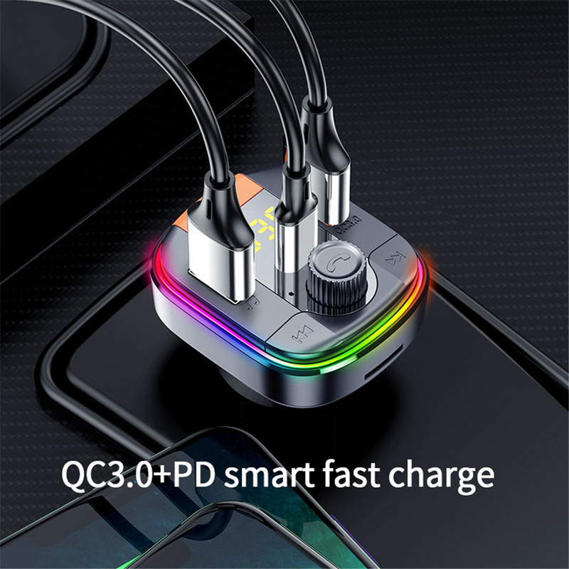 Bluetooth 5.0 automobilski FM odašiljač Bežični LED odašiljač MP3 player Handsfree Fm modulator PD QC 3.0 USB auto punjač RGB svjetla