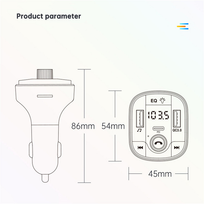 Bluetooth 5.0 automobilski FM odašiljač Bežični LED odašiljač MP3 player Handsfree Fm modulator PD QC 3.0 USB auto punjač RGB svjetla