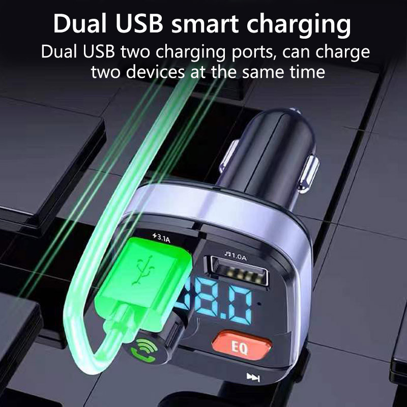 JaJaBor Transmițător FM Modulator Muzică stereo Mp3 Player EQ Bass Dual USB Încărcare rapidă Încărcător mașină Bluetooth Set auto Mâini libere