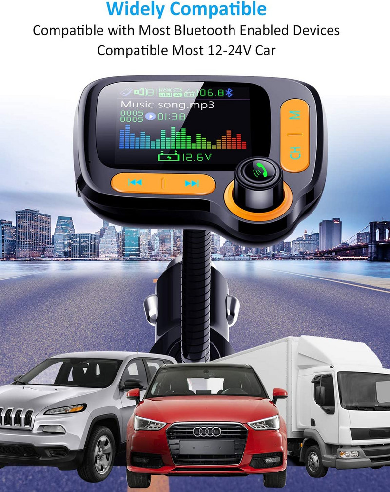 Πομπός FM 1,8" Έγχρωμη οθόνη AUX Modulator Bluetooth 5.0 Wireless MP3 Radio Adapter Αξεσουάρ αυτοκινήτου QC 3.0 Fast Charger