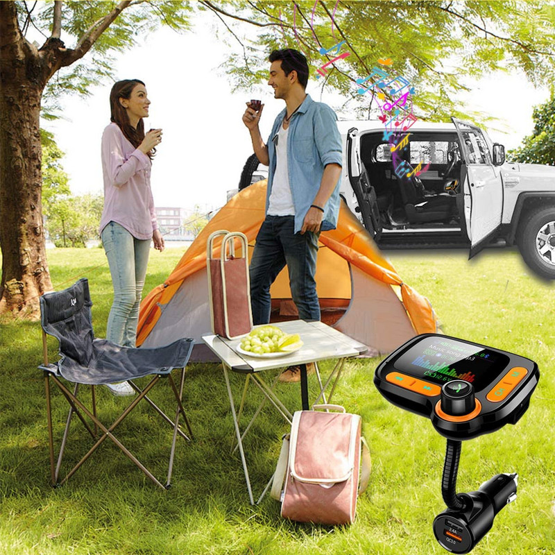 Πομπός FM 1,8" Έγχρωμη οθόνη AUX Modulator Bluetooth 5.0 Wireless MP3 Radio Adapter Αξεσουάρ αυτοκινήτου QC 3.0 Fast Charger