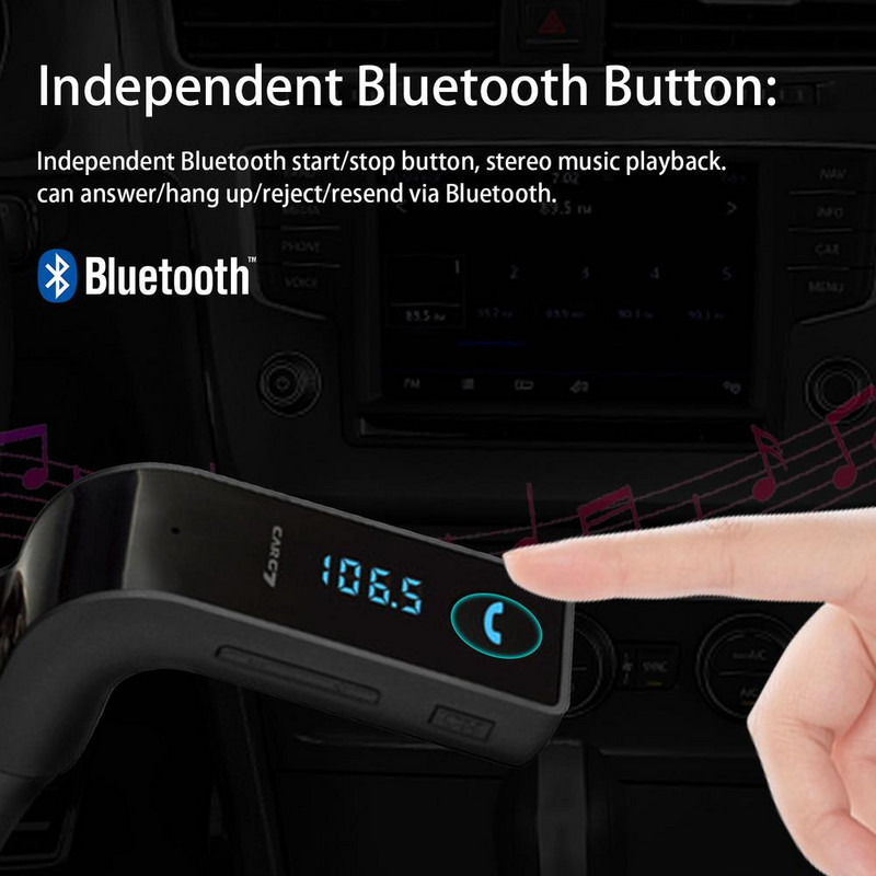 G7 Car Wireless Bluetooth Call Hands-free MP3 Music Player Transmițător FM Port USB Display digital LED Kit auto multifuncțional