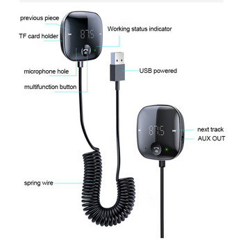 Πομπός FM Bluetooth 5.0 Handsfree Car Kit Ήχος MP3 Δέκτης μουσικής Αναπαραγωγή αυτοκινήτου Συσκευή αναπαραγωγής πολυμέσων Ασύρματος πομπός Aux