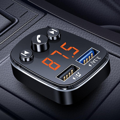 Bluetoothi versioon 5.0 FM-saatja automängija komplekt kaardi autolaadija, kiire QC3.0 kahe USB-voltmeetriga 50w Fm-saatja