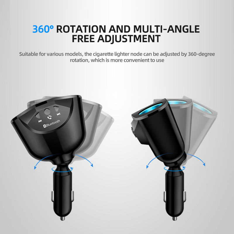 Bluetooth 5.0 Αναπτήρας FM Πομπός 12V Socket Splitter Μετασχηματιστής ρεύματος 4.8A Διπλός φορτιστής αυτοκινήτου USB με οθόνη τάσης