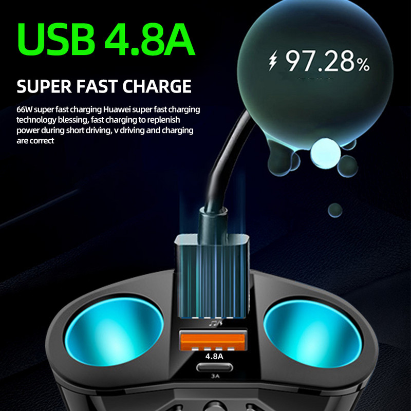 Bluetooth 5.0 Αναπτήρας FM Πομπός 12V Socket Splitter Μετασχηματιστής ρεύματος 4.8A Διπλός φορτιστής αυτοκινήτου USB με οθόνη τάσης