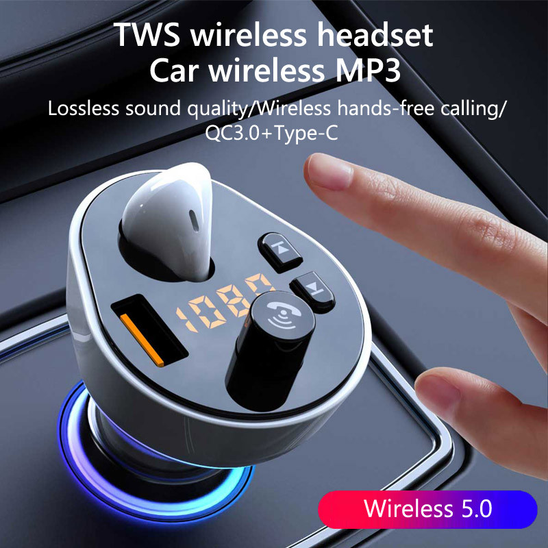 JaJaBor FM-saatja autokomplekt käed-vabad Bluetooth-peakomplekt Kõrvaklappide MP3-mängija USB QC3.0 PD-tüüpi C kiirlaadimine FM-modulaator