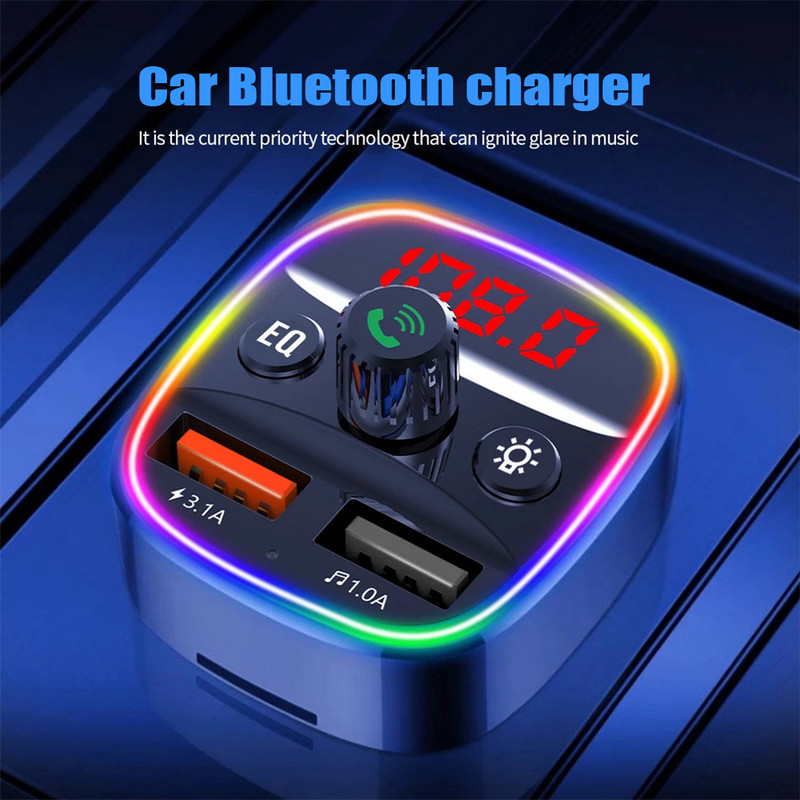 Lumină ambientală Bluetooth 5.0 Transmițător FM Kit auto Modulator MP3 Player Receptor audio handsfree 3.1A USB dublu Încărcător rapid pentru mașină