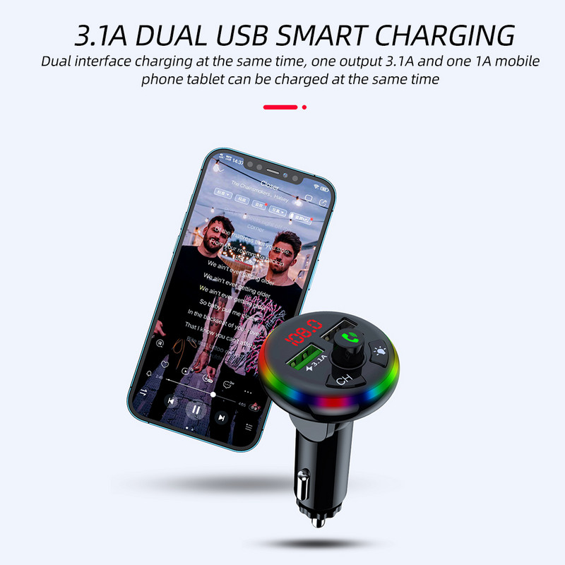 DC5V 3.1A Transmițător FM pentru mașină Bluetooth 5.0 Player MP3 pentru mașină Încărcător pentru telefon Wireless Mâini libere Player muzical Suport 32G TF/U-Stick