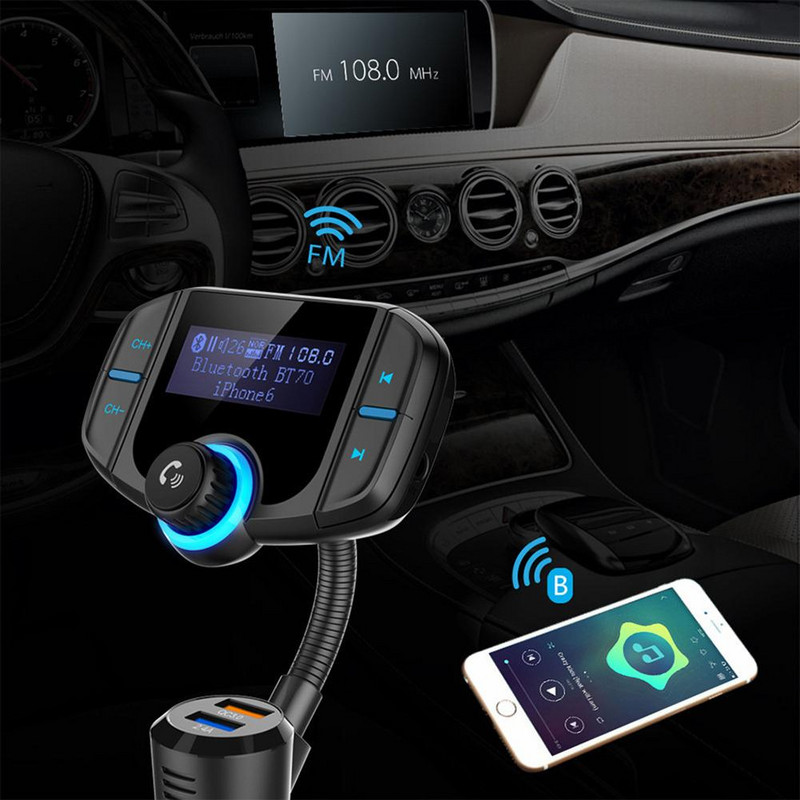 Bt70 Transmițător FM compatibil Bluetooth pentru mașină Apel Mp3 Player Mâini libere Carte USB duală Încărcător Brichetă Accesorii auto