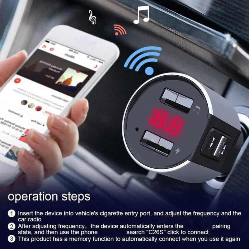 Transmițător FM Bluetooth Modulator audio Aux Dual USB Încărcător rapid pentru mașină Apelare Mâini libere Kit auto Radio auto Player MP3 Bluetooth