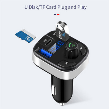 Πομπός αυτοκινήτου FM Διπλός USB PD Τύπος C Γρήγορη φόρτιση Bluetooth 5.0 Handsfree Car Kit Audio MP3 Modulator Player Υποστήριξη Κάρτα TF