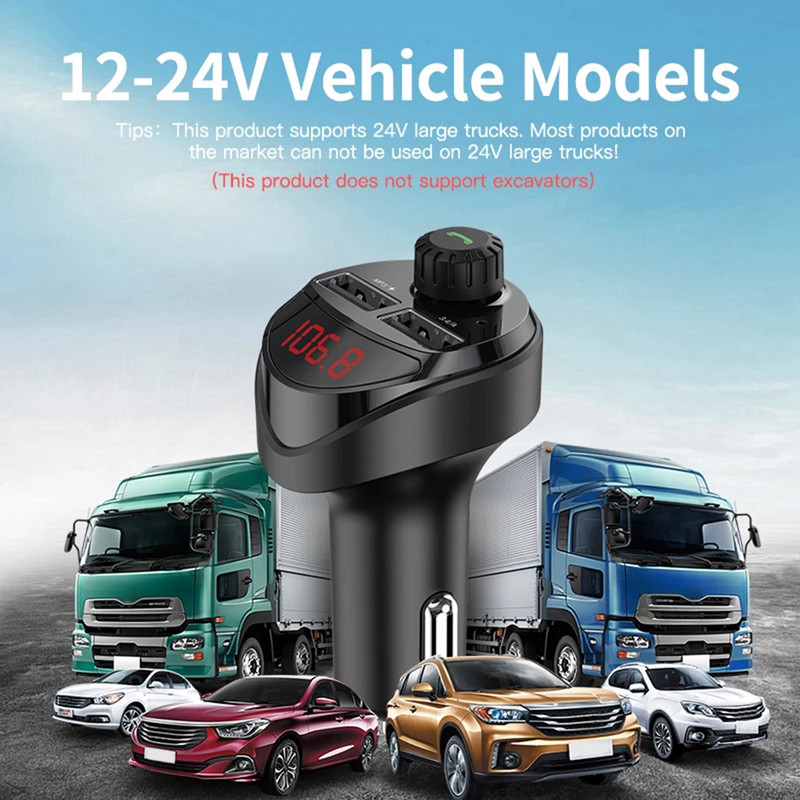 Bluetooth-kompatibilan FM odašiljač Auto Player Kit Automobil Bluetooth-kompatibilan 4.2 FM odašiljač FM radio adapter MP3 Player 3.4A