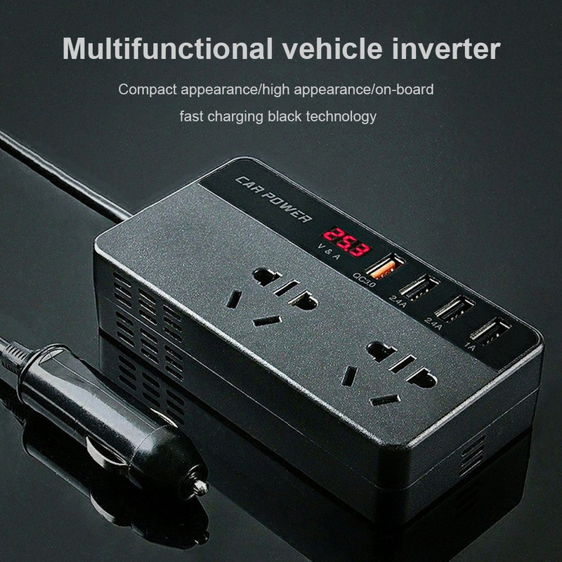 Invertor auto Afișaj digital LCD Convertor automat DC 12V-24V la AC 220V Convertor Prize Dispozitiv de conversie a tensiunii