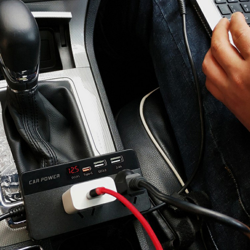 Invertor auto Afișaj digital LCD Convertor automat DC 12V-24V la AC 220V Convertor Prize Dispozitiv de conversie a tensiunii