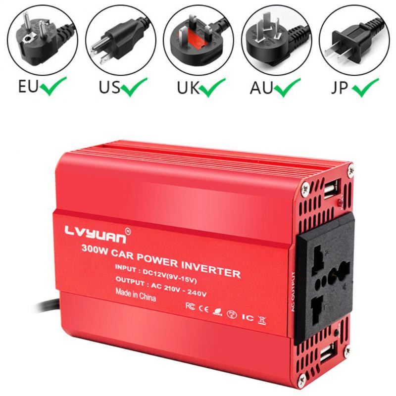 Μετατροπέας τροφοδοσίας αυτοκινήτου 300W DC 12V σε AC 110V 220V Μετατροπέας προσαρμογέα αυτοκινήτου διπλού USB Μετατροπέας αυτόματου φορτιστή Τροποποιημένο ημιτονοειδές κύμα πρίζα ΕΕ ΗΠΑ