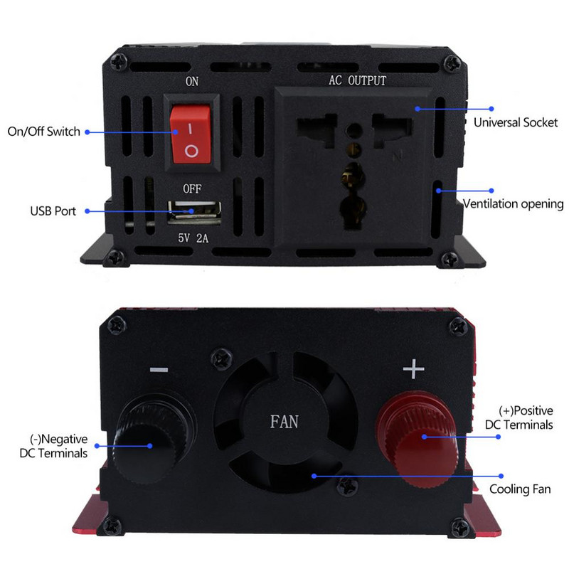 Invertor de mașină 3000W Invertor de putere DC12V/24V la AC 110V/220V Convertor de tensiune pentru mașină cu încărcător USB pentru telefon tabletă 50Hz/60Hz