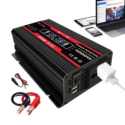 DC12V AC 220V/110V auto toiteinverter LED-ekraan tipp 6000W/4000W 300W/500W toite vahelduvvoolu väljund USB-pordid autoadapter