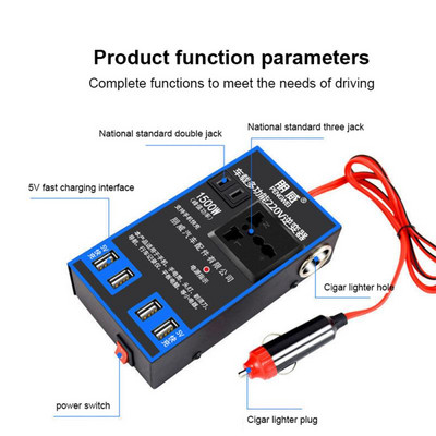 1500W Invertor de putere pentru mașină Priză de încărcare USB Convertor 12V 24V la 220V Încărcător auto Convertor Adaptor Priză Invertoare automate