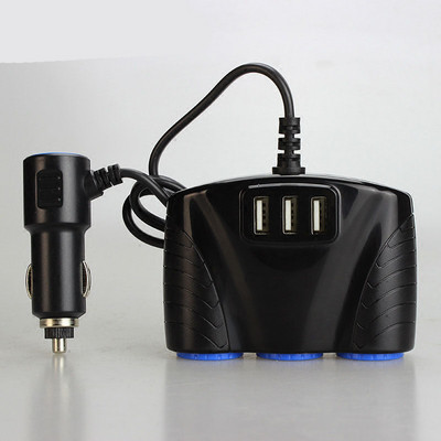 XhaoR 3.1A 12V auto punjač 3 u 1 upaljač razdjelnik strujni adapter USB utičnica za auto punjač za IPhone IPad telefon DVR GPS