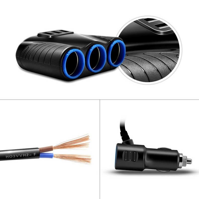 XhaoR 3.1A 12V automašīnas lādētājs 3 vienā cigarešu šķiltavas sadalītāja barošanas adapteris USB automašīnas lādētāja ligzda iPhone IPad tālrunim DVR GPS
