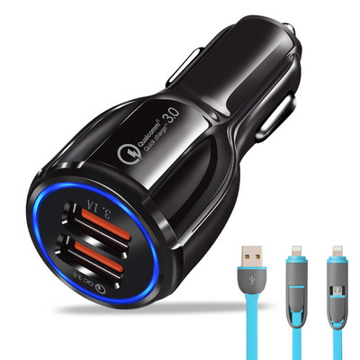 Бързо зареждане 3.0 Зарядно за кола Адаптер за гнездо за запалка QC 3.0 Двоен USB порт Бързо зареждане Автомобилни аксесоари за телефон DVR MP3
