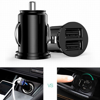 Черен 12V Car Truck Dual 2 Port USB Mini Charger Adapter за iPhone 13 12 11 X Huawei Samsung Galaxy S22 Xiaomi 12 11