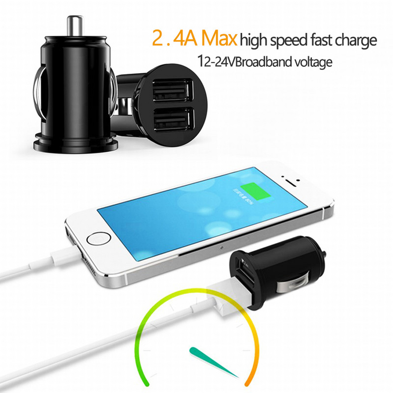 Juodas 12 V automobilinis sunkvežimis, dviejų jungčių USB mini įkroviklio adapteris, skirtas iPhone 13 12 11 X Huawei Samsung Galaxy S22 Xiaomi 12 11