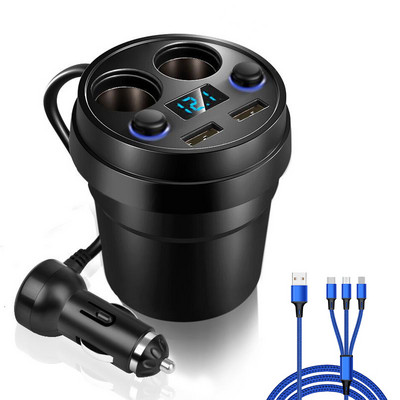 3,1 A puodelio automobilinis įkroviklis Daugiafunkcis ekrano įtampa 2 USB automobilinis nuolatinės srovės adapteris, kištukas puodelis cigarečių žiebtuvėlio skirstytuvas, skirtas GPS DVR