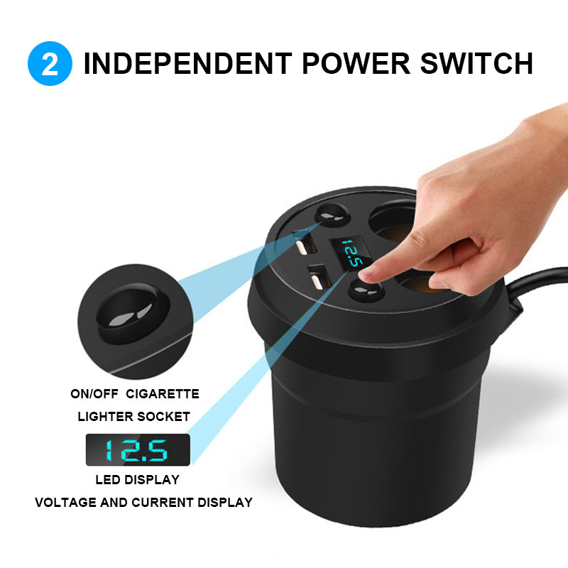 3,1 A puodelio automobilinis įkroviklis Daugiafunkcis ekrano įtampa 2 USB automobilinis nuolatinės srovės adapteris, kištukas puodelis cigarečių žiebtuvėlio skirstytuvas, skirtas GPS DVR