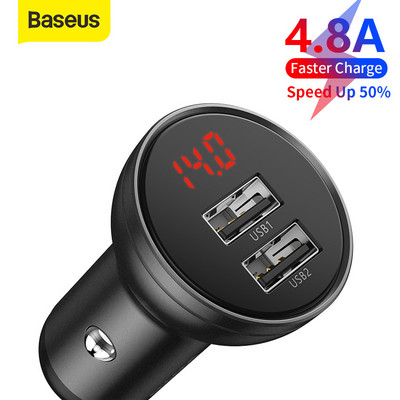 Baseus Dual USB autolaadija 4.8A 24W kiirlaadimine 2-porti USB telefoni automaatlaadija adapter mobiiltelefoni tahvelarvuti autolaadimiseks