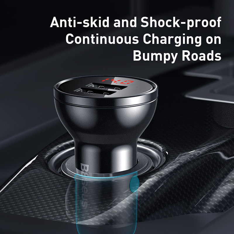 Baseus Dual USB autolaadija 4.8A 24W kiirlaadimine 2-porti USB telefoni automaatlaadija adapter mobiiltelefoni tahvelarvuti autolaadimiseks