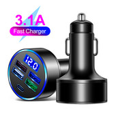 15,5W 4 USB & Type-c 5 θυρών Ψηφιακή οθόνη Φορτιστής αυτοκινήτου με ανίχνευση τάσης Φορτιστής αυτοκινήτου Φορτιστής αυτοκινήτου πολλαπλών θυρών 3.1A 12V 24V
