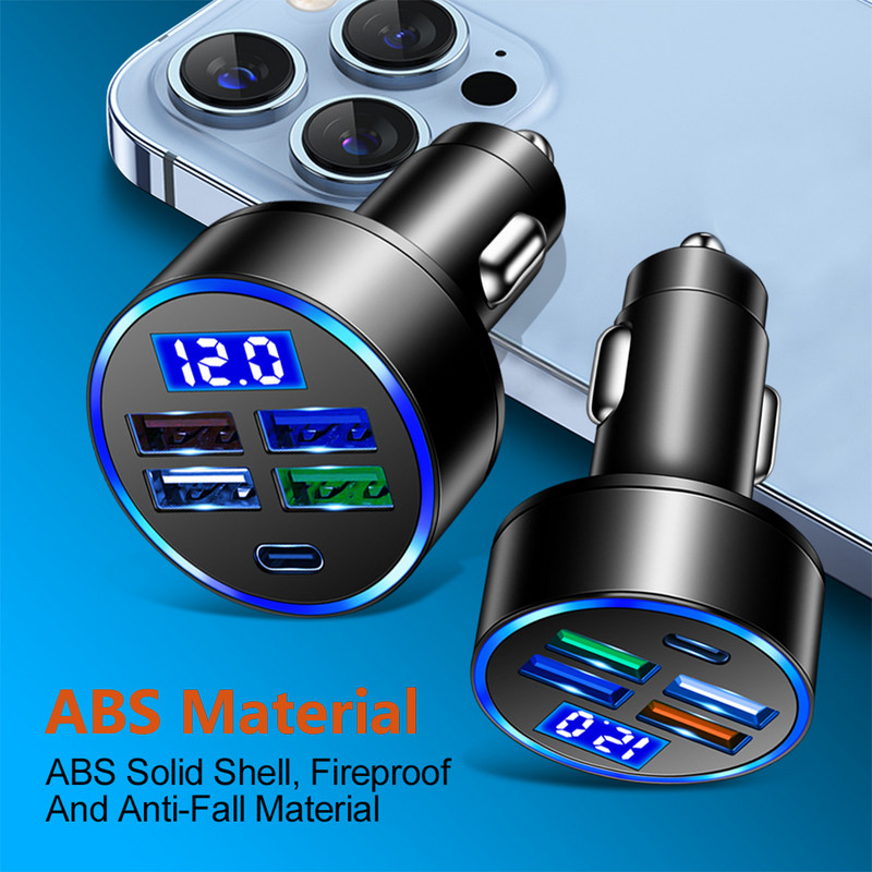 15,5 W 4 USB & Type-c 5 porturi Afișaj digital Încărcător de mașină cu detectarea tensiunii Încărcător de mașină Încărcător de mașină cu mai multe porturi 3.1A 12V 24V