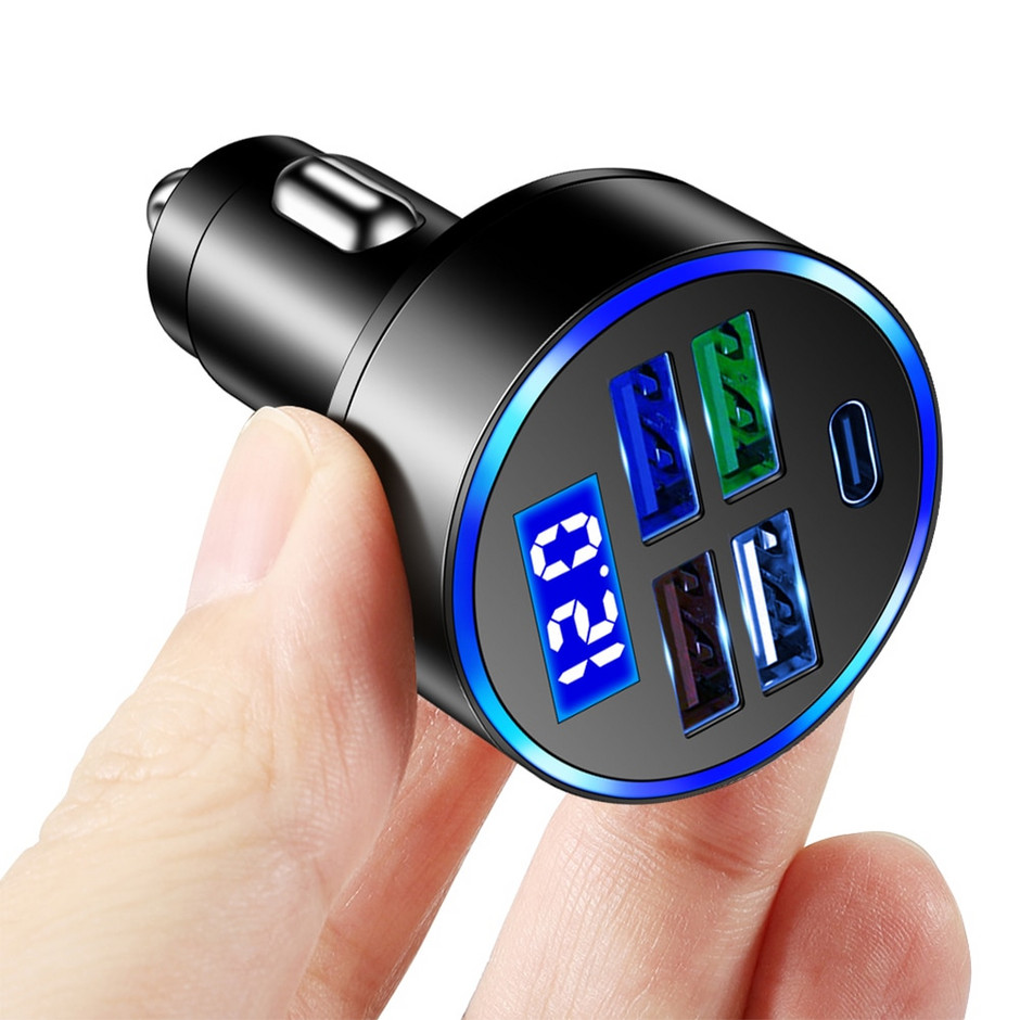 Badu.bg 15,5 W 4 USB & Type-c 5 порта Зарядно за кола с цифров дисплей ...