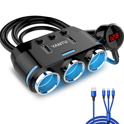 Yantu 12V-24V utičnica za upaljač za automobile Razdjelnik napajanja 3 adapter 3.1A Dual USB auto punjač 100W izlazne snage s voltmetrom